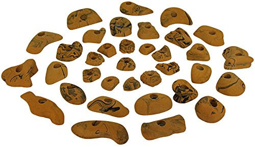ALPIDEX 35 Klettergriffe | Klettersteine | Kletterfläche 3-5 m² | Griffe Größen L, M, S | Klettergriffset | Wetterfest, Farbe:gelb-meliert