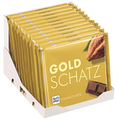 Ritter Sport 250g Goldschatz (11 x 250 g), hochwertige Vollmilchschokolade, verfeinert mit Trinitario-Kakao und dezenter Milchnote, 250g Großtafel