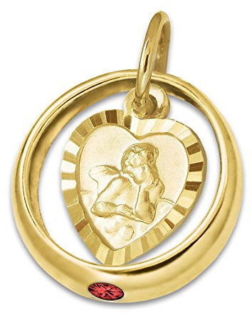 CLEVER SCHMUCK Goldener Mädchen Taufring mit Rubin und Engel Herz Rand diamantiert glänzend 333 GOLD 8 KARAT im Taufe Etui sand