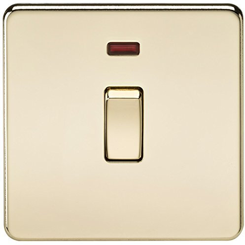 Knightsbridge SF8341NPB Screwless 20 A 1-Gang DP Switch, Polished Brass with Neon