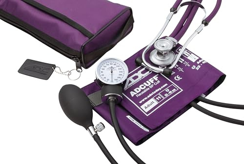 ADC Taschen-Aneroid-/Stethoskop-Set für Erwachsene ADC Pro's Combo II SR mit Blutdruckmessgerät Prosphyg 768 und Stethoskop Adscope Sprague 641 und passender Nylon-Transporttasche, lila
