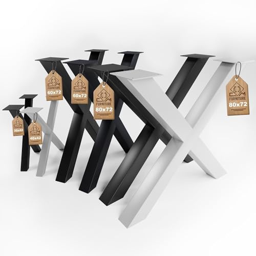 CM Furniture 2X Pieds de Table X Métal Blanc Hauteur 43 cm Réglable Lot de 2 Pieds de Meubles Banc Exterieur/Interieur Pieds de Table Basse Bricolage à Domicile avec Protections de Sol 30x43 cm
