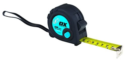 OX OX-T020608 - Cinta métrica Trade Series - Cinta métrica con revestimiento de nailon resistente - Negro/Azul - 8 m
