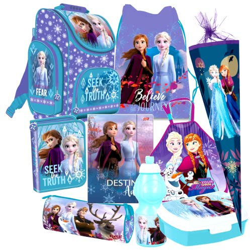 Frozen Die Eiskönigin 9 Teile Set Schulranzen Ranzen Federmappe Tasche Tornister Schultüte 85 cm mit-Sticker-von-Kids4shop Blau