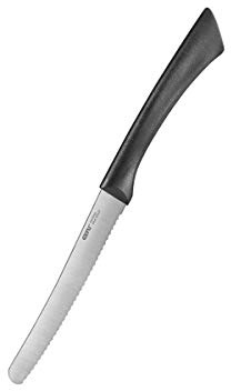 GEFU Allzweckmesser SENSO - 11 cm Wellenschliff Tomatenmesser - 22,4 cm | Ergonomisches Küchenmesser mit gummierter Griffunterseite für Brötchen und Gemüse, spülmaschinengeeignet, Klingenstahl