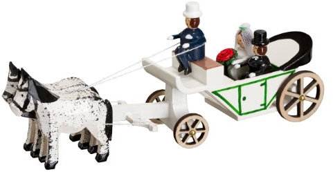 Rudolphs Schatzkiste Hochzeitskutsche Miniaturgespann Länge 11cm NEU Gespann Mini Miniatur Seiffen Erzgebirge Pferdefuhrwerk Setzkasten Pferdegespann Dekoration Ganzjahresdekoration Eisenbahn