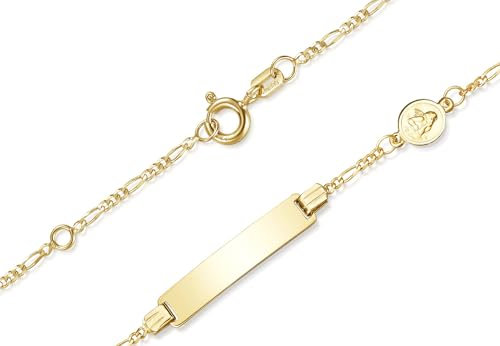 Silberkettenstore Baby- & Kinder-Gravurarmband mit Schutzengel inkl. persönlicher Gravur & Geschenksäcken in 12 cm Länge I aus echt 333 Gold gefertigt I 10 verschiedene Schriftarten