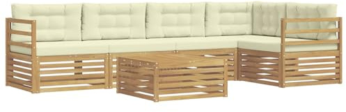 vidaXL Outdoor-Sofagarnitur mit Kissen 6 pcs Weiß und Creme Polyester, Patio Ecksofa, modernes Lounge-Set für draußen, wetterfestes Gartenmöbel für die Terrasse, Bequeme Sitzgelegenheit