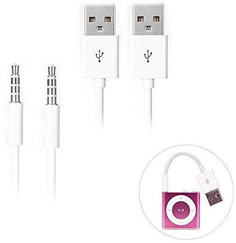 iAbler Cable para iPod Shuffle, paquete de 2 conectores de 3,5 mm a USB, cargador de alimentación USB, cable de transferencia de datos para iPod Shuffle, 3, 4, 5, MP3/MP4