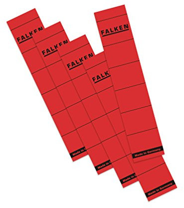 Original Falken 10er Pack Ordner-Rückenschild. Made in Germany. Etiketten 36 x 190 mm selbstklebend für 5 cm schmale Ordner rot