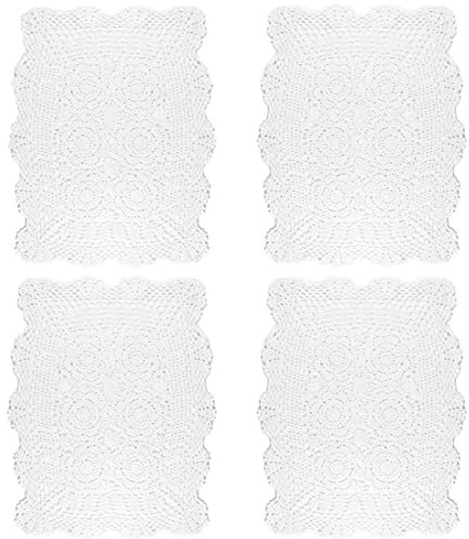 kilofly Set di 4 centrini in cotone lavorato a mano all'uncinetto, colore: bianco