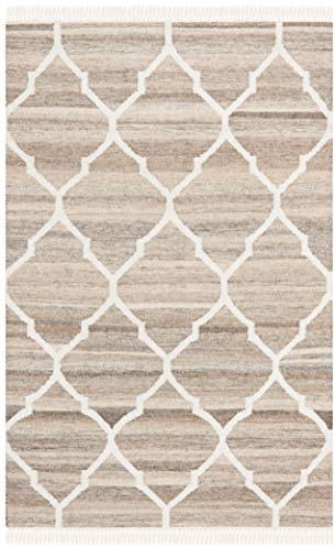 SAFAVIEH Natural Kilim Collection Accent Rug - 3' x 5', Light Grey & Ivory, Handmade Moroccan Boho Trellis Wool & Viscose, Ideal for High Traffic Areas in Entryway, Living Room, Bedroom (NKM317A)
