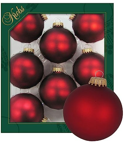 Krebs Glas Lauscha - Weihnachtsdekoration/Christbaumschmuck aus Glas - Unifarbende Kugeln Hafensamt - Menge: 8 Stück - Farbe: Satin-Burgund - Größe: ca. 7 cm