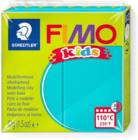 STAEDTLER ofenhärtende Modelliermasse FIMO kids, türkis, extra weich und geschmeidig, speziell für Kinder, Normalblock 42g, 8030-39