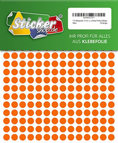 714 Klebepunkte, 10 mm, orange, aus PVC Folie, wetterfest, Markierungspunkte Kreise Punkte Aufkleber