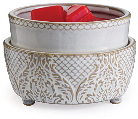 Candle Warmers ETC 2-in-1 Candle and Fragrance Warmer for Warming Scented Candles or Wax Melts and Tarts with to Freshen Room, Vintage White Lace