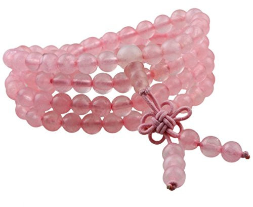 Shanxing 6mm Rose Quartz Crystal 108 Prayer Beads Mala Wrap Bracelet for Women, Pink Worry Beads Healing Crystal Bracelet Tibetan Buddhist Jewellery Gift Buddha Reiki Meditation Stone Necklace