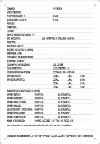 awitalia Cartello per Cantiere 48 x 68 cm in Pvc Polionda Bianca Funzionale
