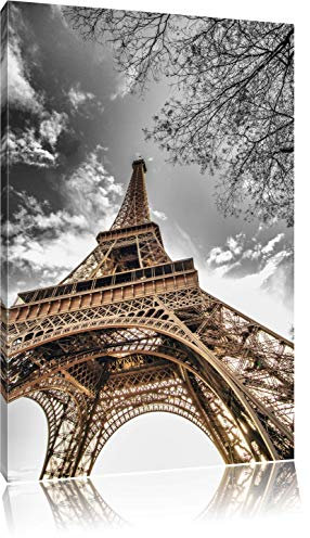 Pixxprint schöner Eifelturm B&W, Größe: 60x40cm, Leinwandbild, fertig gespannt, Wandbild, Dekoration, Kunstdruck, kein Poster