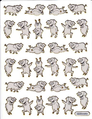 Schweinchen Schwein Tiere bunt Aufkleber 29-teilig 1 Blatt 135 mm x 100 mm Sticker Basteln Kinder Party Metallic-Look