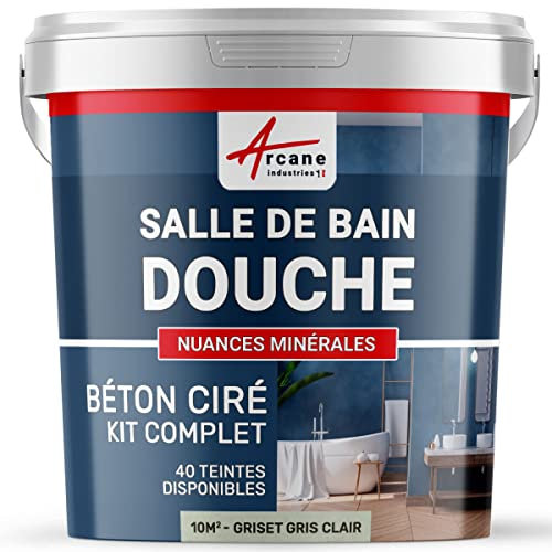 béton ciré, salle de bain, douche italienne, pièce d'eau, kit, beton, cire, salle de bains, douche italienne - 10 m² (en 2 couches) Griset Gris Clair - ARCANE INDUSTRIES
