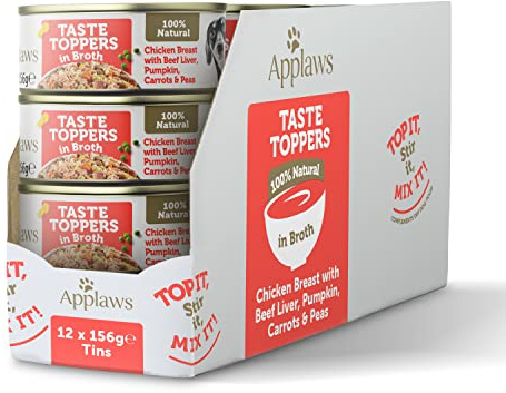 Applaws Comida Húmeda para Perros 100% Natural, Pechuga de Pollo con Hígado de Res en Caldo para Perros Adultos, Paquete de 12 Latas de 156g