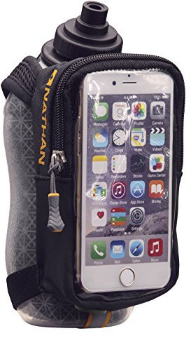 Nathan Handheld Water Bottle and Phone Case for Running/Walking. Insulated 18 oz, Hand Held Strap SpeedView Flask. Hydration Pack for Runners