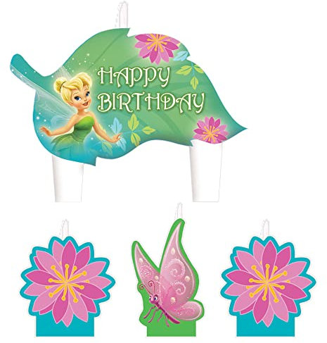 Amscan Party Time ©Disney Tinkerbell Molded Mini Character Birthday Candle Set, Pack of 4, Green, 1.25 Wax