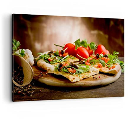 Wandbilder Dekoration Wohnzimmer Pizza Vegetarier Italien Essen Bilder auf Leinwand 120x80cm Leinwandbild Schlafzimmer Deko Wand Kunstdruck Art Groß XXL Wanddeko Bild Wall Decor Canvas AA120x80-2540
