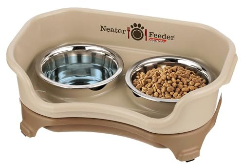 Neater Feeder Express Elevated Cat Bowls by Neater Pet Brands – Cat Bowls with Stand - Stainless Steel Food and Water Bowls – Raised Cat Bowl Set for Cats, Cappuccino