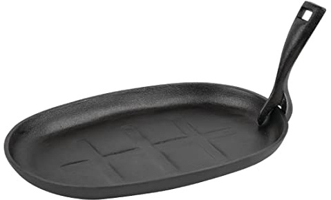 Olympia Cast Iron Sizzle Platter with Removable Handle, 280x190mm | Non-stick performance once seasoned for commercial catering use; provides excellent heat retention for table service.