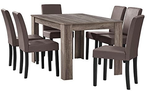[en.casa] Esstisch Eiche antik mit 6 Stühlen braun Kunstleder gepolstert 140x90 Essgruppe Esszimmer