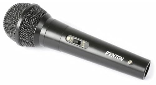 Fenton DM100 Micrófono Dinámico con Interruptor y Patrón Cardioide, Cable XLR de 3 Metros y Clavija Jack de 6,3 mm, Micrófono para DJ, Karaoke, Vocal, Color Negro