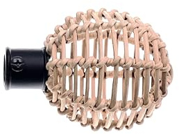 DecoProfi 2 x Endstück Rattankugel, für Gardinenstangen 16 mm Durchmesser, schwarz/Natur