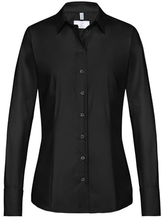 GREIFF Größe 46 Corporate Wear Basic Damen Bluse Langarm Regular Fit Schwarz Modell 6515