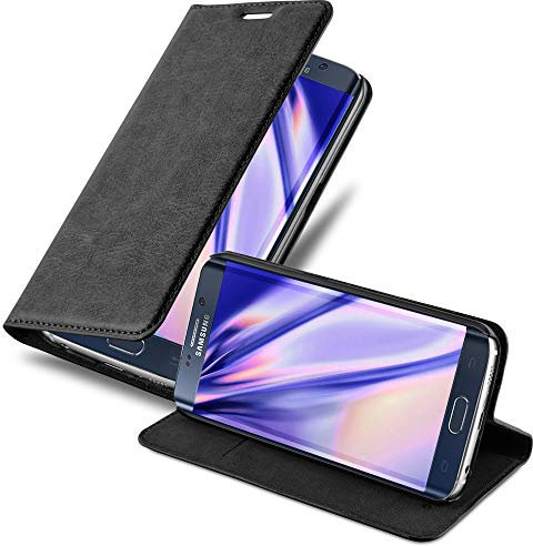 Cadorabo Hülle kompatibel mit Samsung Galaxy S6 Edge aus Premium Kunst Leder Flip Klappbare Stoßfeste Magnetische [Standfunktion] [Kartenfächern] Cover Hülle für Galaxy S6 Edge Tasche in Schwarz