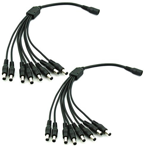 Security-01 2-Pack 1 to 8 Way DC Power Splitter Cable, Plug 5.5mm x 2.1mm