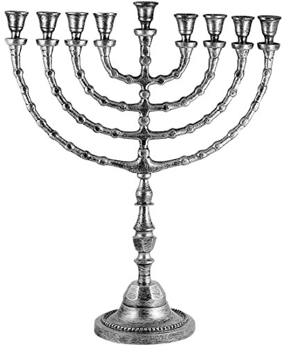 Zion Judaica Extra große traditionelle Chanukah-Menora mit Kerzen oder Ölbechern, antik aussehender Chanukka-Minorah, für Shul, Synago, Tempel, 53,3 cm hoch