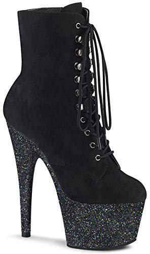 Pleaser Damen ADORE-1020FSMG Plateau High Heels Stiefelette Velours Schwarz 40 EU