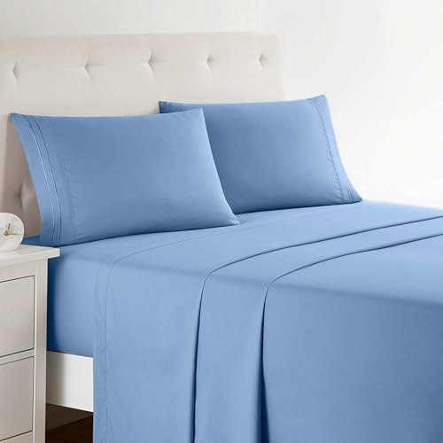 Clara Clark Bed Sheets, Premier 1800 Series 4 Piece Bed Sheet Set, Deep Pocket, Wrinkle, Fade, Stain Resistant, Luxury Soft Bedding Sheets & Pillowcases, King, Blue Heaven
