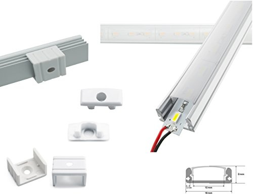 ENERGMiX LED Aluschiene Set Alu Profil Schiene ink. SMD Alustrip Hart Strip Lichtleiste Profil A milchig + Alu Strip Kaltweiß 1 Meter