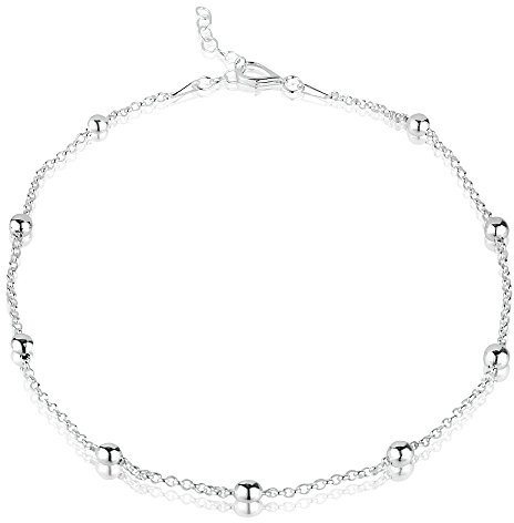 Sterling Silver Ankle Chain with Baubles - Variable Length 24-26.5cm