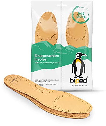 biped Ledereinlegesohlen mit echtem Naturkork – Einlegesohlen aus pflanzlich gegerbtem Leder - Korksohlen gegen Schweißfüße - für Damen und Herren Schuhe z2229(39)