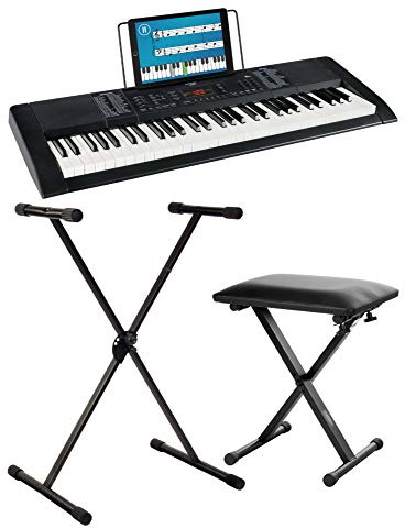 FunKey 61 Edition Schwarz Set inkl. Keyboardständer + Bank, 300 Sounds | 300 Rhythmen, 40 Demosongs, Sustain, Vibrato, Double Voice, Transpose, Tastatur-Split, Intro/Ending, Drum, Aufnahmefunktion