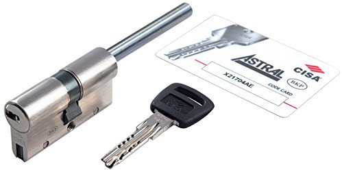 CISA 10A3S707012CL, Cilindro Europeo Astral S, Ottone Nichelato, 30/30 mm, Chiave Lunga, Predisposto per Montaggio Pomolo, Gambo Accorciabile
