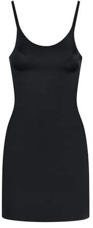 Bye Bra Invisible Body Shapping Slip Dress, Light Tummny Control, Seamless Shapewear, Bodycon Cami Dress with adjustable straps, Nude and Black, S-XL (Black, XL)