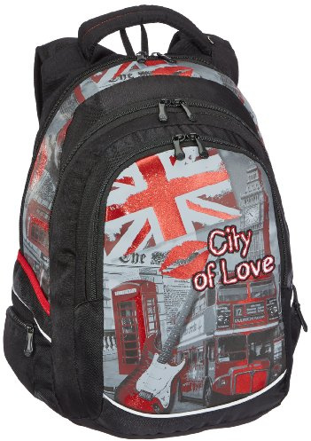 Schneiders Vienna 42647/80 Schulrucksack Fun City of Love mit 3 Reißverschlussfächern, 45 x 31 x 21 cm, 29 Liter, schwarz