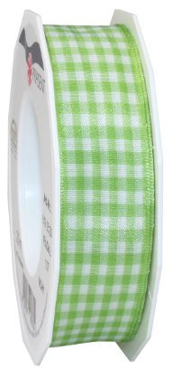 Präsent Vichy Geschenkband mit Drahtkante apfelgrün/weiß, 20 m Dekoband zum Verzieren & Basteln, 25 mm Breite, Kariertes Band für Bunte Dekos & Geschenkverpackungen, zu feierlichen Anlässen