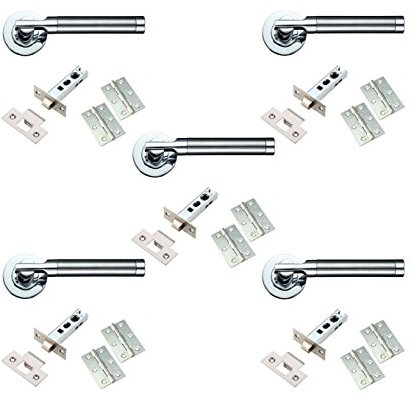 DJM Direct Dual Finish Lever Internal Door Handle Latch 5 Pack - Satin/Polished Chrome
