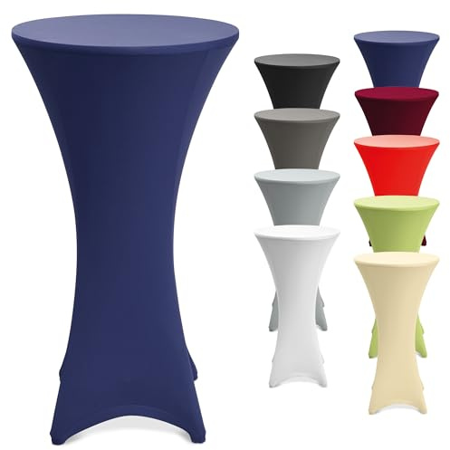 Beautissu Stretch Stehtisch Husse rutschfest bügelfrei für Bistrotisch | Ø70-75cm Blau 40°C waschbar Verstärkung im Fußbereich Tisch-Überzug für & bügelfreie Stehtischhusse Party Tischhusse Stella